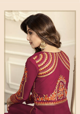 Maroon Georgette Embroieded Anarkali & Chiffon Dupatta