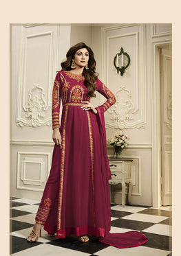 Maroon Georgette Embroieded Anarkali & Chiffon Dupatta