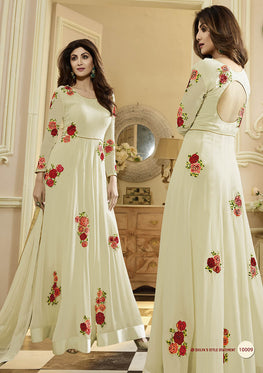 Dark Cream Georgette Embroieded Anarkali Salwar Suit & Chiffon 
Dupatta