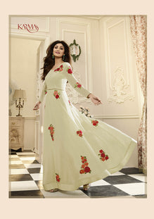 Dark Cream Georgette Embroieded Anarkali Salwar Suit & Chiffon 
Dupatta