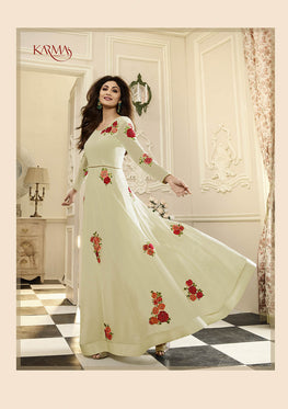 Dark Cream Georgette Embroieded Anarkali Salwar Suit & Chiffon 
Dupatta