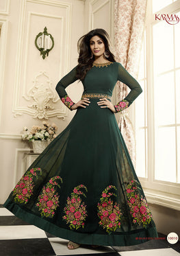 Green  Georgette Embroieded Anarkali Salwar Suit & Chiffon Dupatta