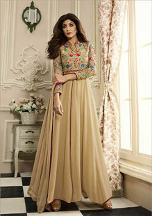 Almond Georgette Embroieded Anarkali Salwar Suit & Chiffon 
Dupatta