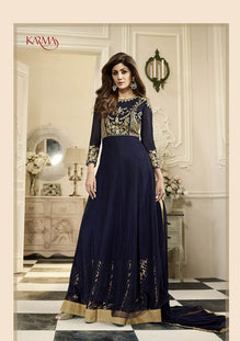 Nevy Blue Net Embroieded Anarkali Salwar Suit  & Chiffon Dupatta