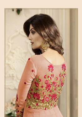 Orange Georgette Embroieded Anarkali Salwar Suit & Chiffon Dupatta