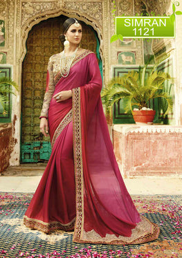 Pink Satin Georgette  Saree with Heavy Zari, resham embroidery and stone work