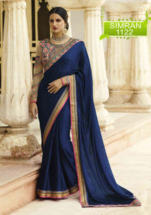 Navy Blue Saree Chiffon Jacquard with Heavy Zari, resham embroidery and stone work