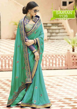 Green Magic Silk Saree with Heavy Zari, resham embroidery and stone work