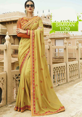 Mehndi Green Magic silk Saree with Heavy Zari, resham embroidery and stone work