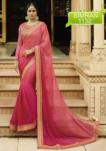 Pink Chiffon  Saree with Heavy Zari, resham embroidery and stone work