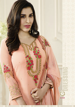 Peach Georgette Embroieded Salwar Suit & Chiffon Embroieded Dupatta