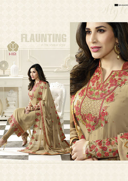 Cream Georgette Embroieded Salwar Suit & Chiffon Embroieded Dupatta