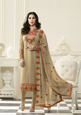 Cream Georgette Embroieded Salwar Suit & Chiffon Embroieded Dupatta
