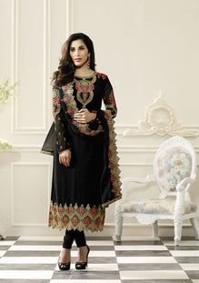 Black Georgette Embroieded Salwar Suit & Chiffon Embroieded Dupatta