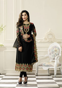 Black Georgette Embroieded Salwar Suit & Chiffon Embroieded Dupatta