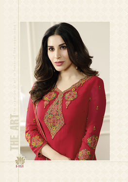 Red Georgette Embroidered Salwar Suit & Chiffon Embroidered Dupatta