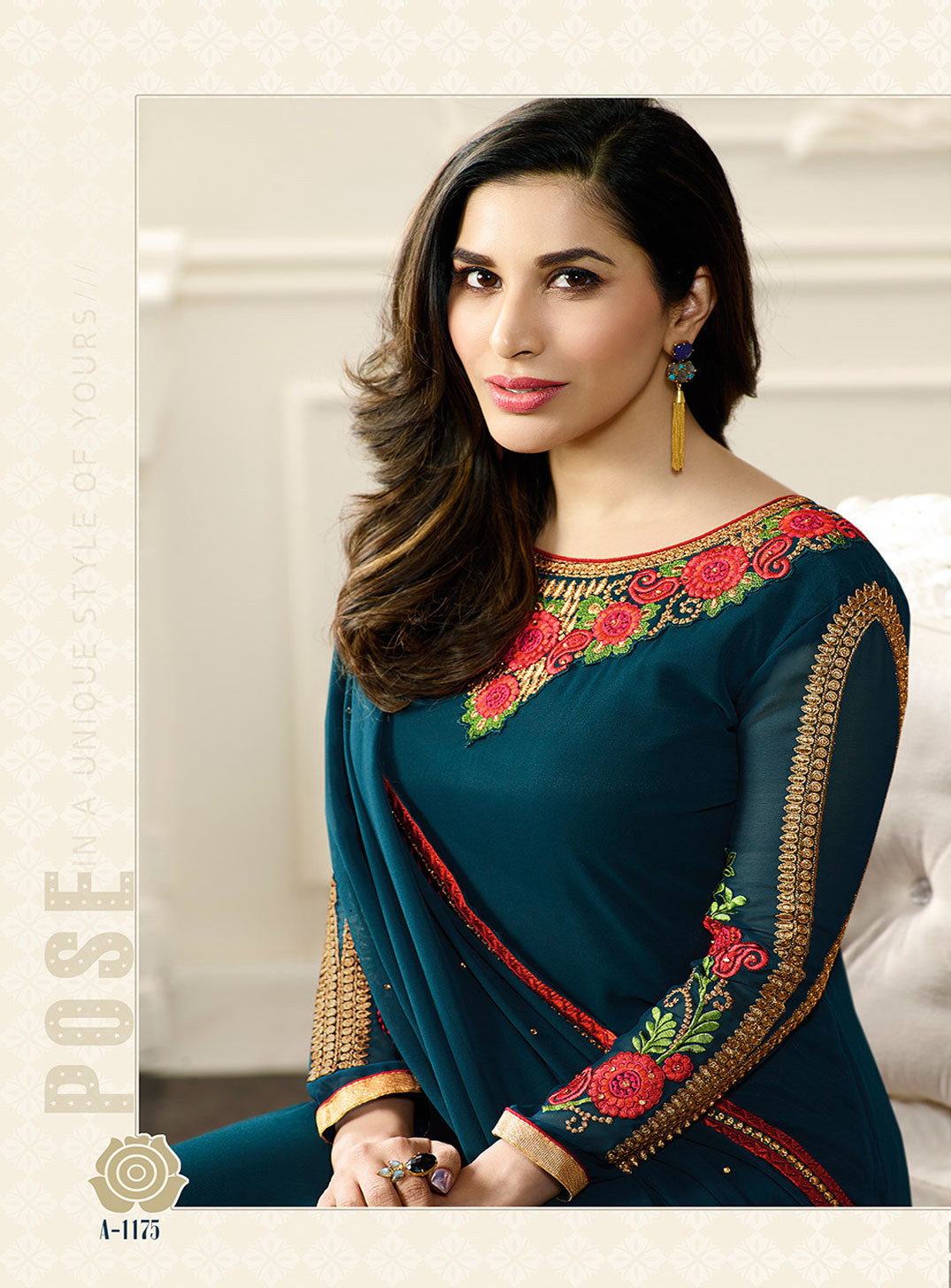 Blue Georgette EmbroiededSalwar Suit & Chiffon Embroieded Dupatta