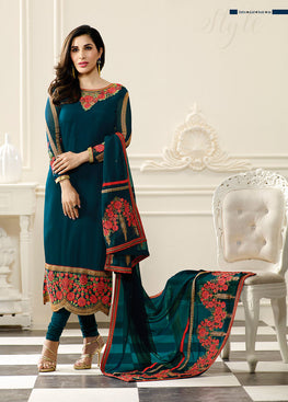Blue Georgette EmbroiededSalwar Suit & Chiffon Embroieded Dupatta