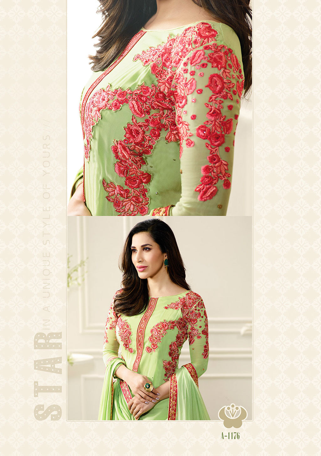 Green Georgette Embroieded Salwar Suit & Chiffon Embroieded Dupatta