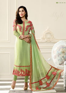 Green Georgette Embroieded Salwar Suit & Chiffon Embroieded Dupatta