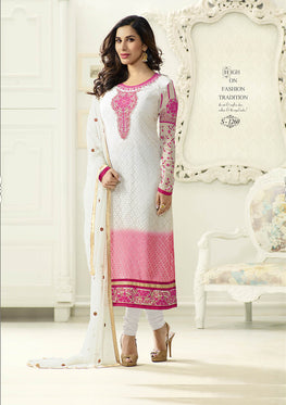 White Brasso  Embroidered Salwar Suit Top & Chiffon Embroidered Dupatta