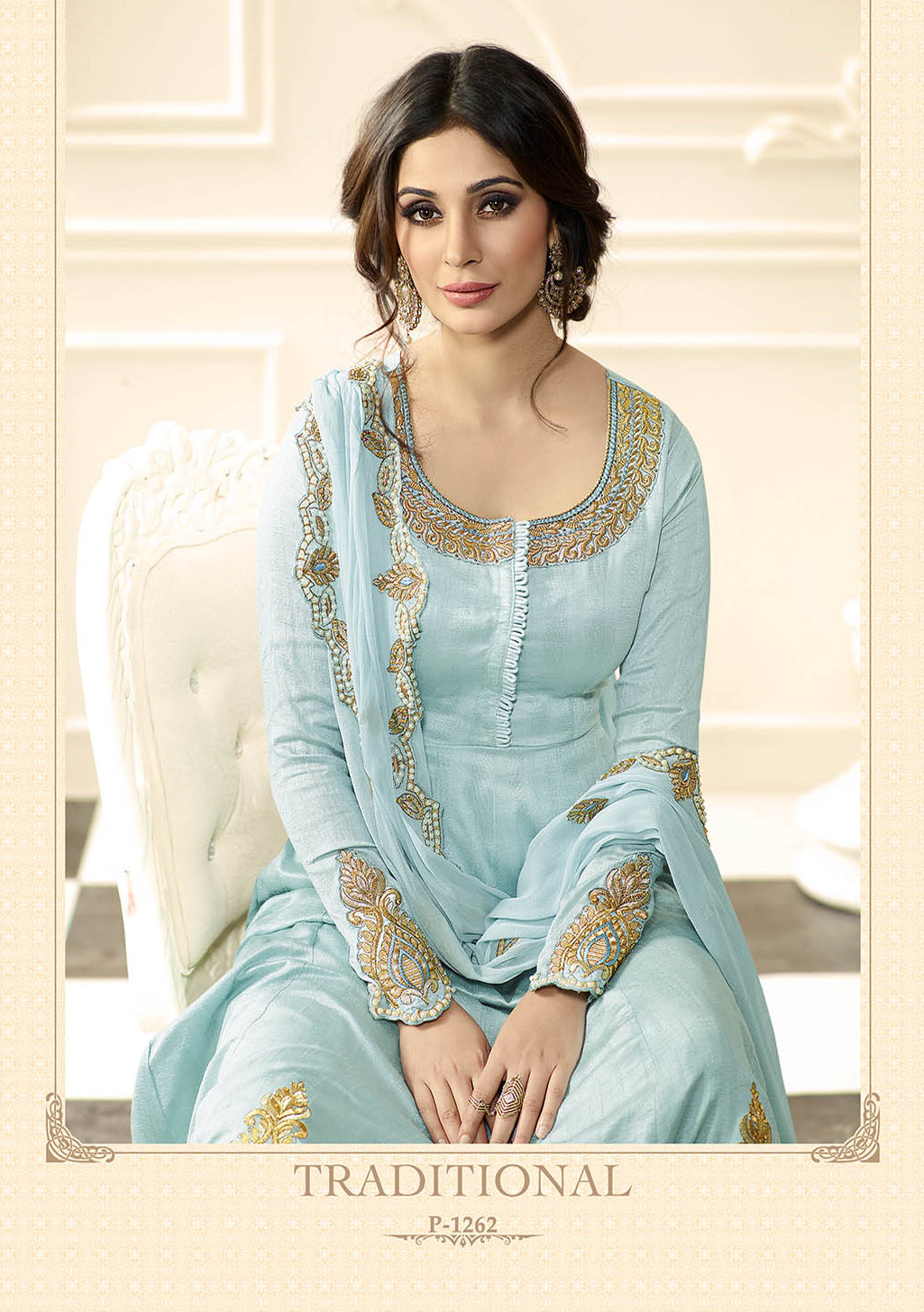 Sky Raw Silk Embroieded Anarkali & Chiffon Embroieded Dupatta