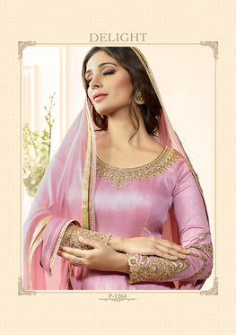 Pink Raw Silk Embroieded Anarkali Salwar Suit & Chiffon Embroieded Dupatta