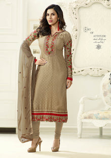 Beige Brasso Embroidered Salwar Suit Top & Chiffon Embroidered Dupatta