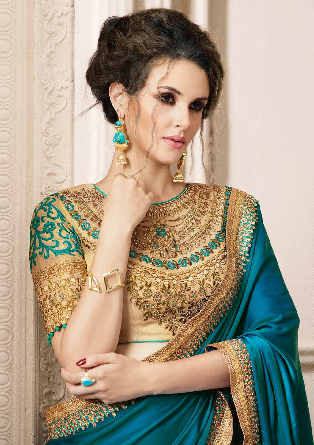 Blue Silk Saree with Heavy Zari, resham embroidery and stone work