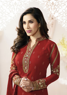 Maroon Georgette Top With  Chiffon  Embroieded Dupatta