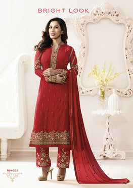 Maroon Georgette Top With  Chiffon  Embroieded Dupatta