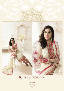 Cream Georgette Embroidered Top With  Chiffon  Embroieded Dupatta