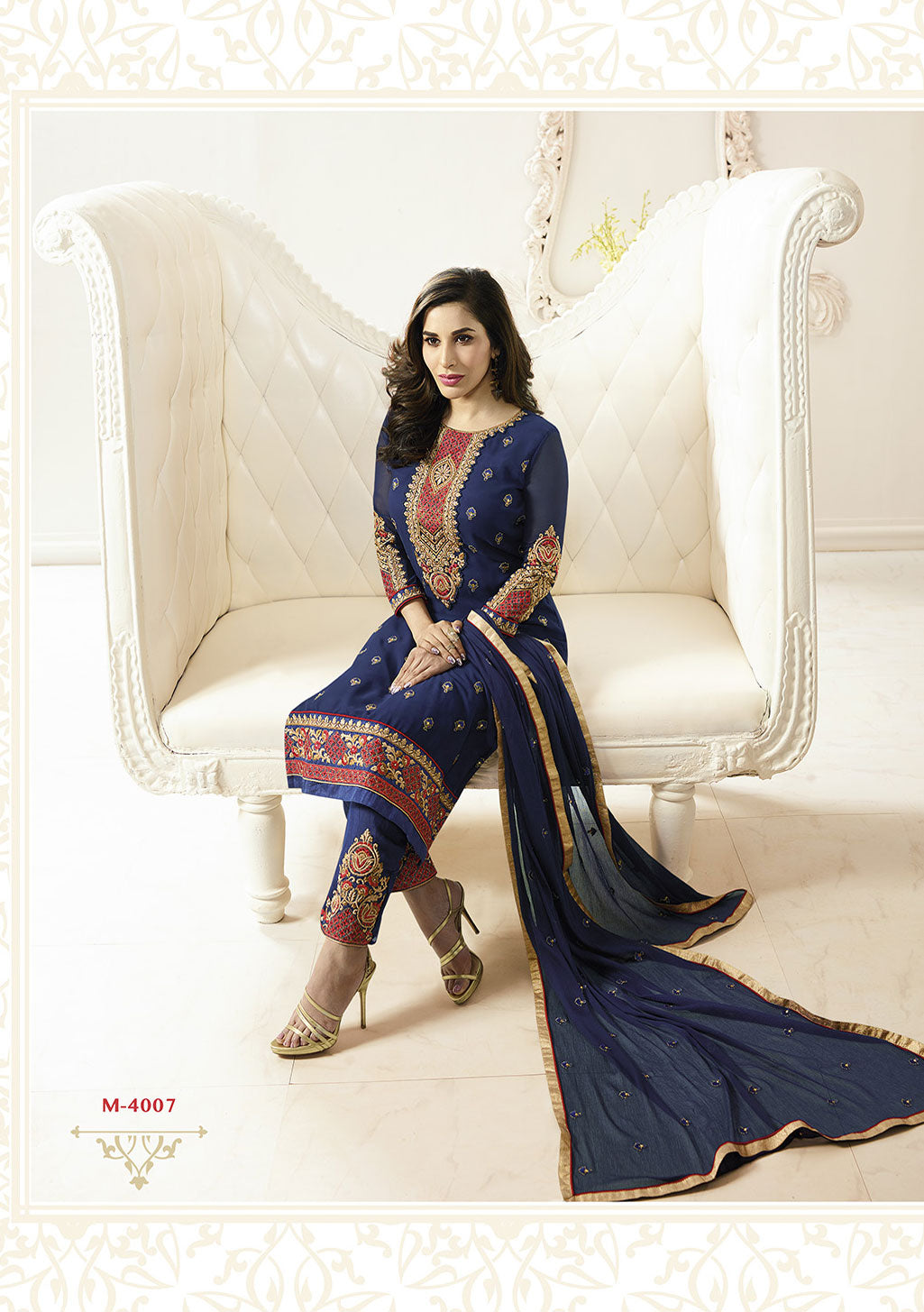 Navy Blue Georgette Top With  Chiffon  Embroieded Dupatta