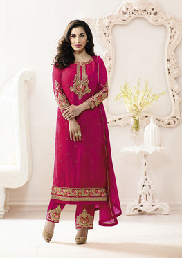 Rani Georgette Top With Chiffon Embroieded Dupatta