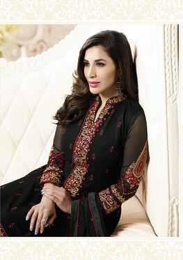 Black Georgette Top With  Chiffon  Embroieded Dupatta