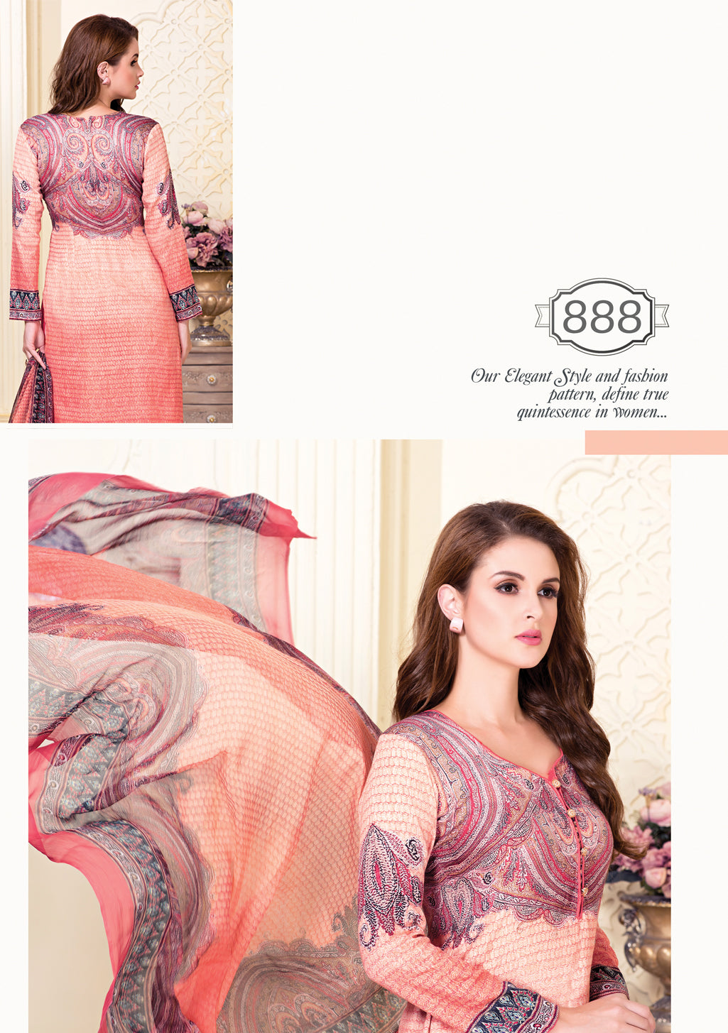 Pink Cotton Satin Salwar Suit with Embroidered Lace & Chiffon Digital Print Dupatta