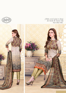 Gray Cotton Satin Salwar Suit with Embroidered Lace & Chiffon Digital Print Dupatta
