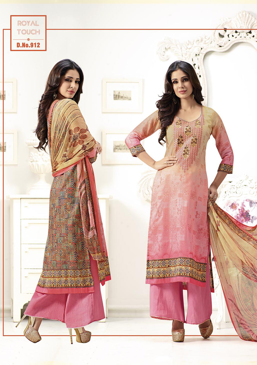 Light Pink Cotton Satin Salwar Suit Top  & Pure Chiffon Digital Print Dupatta