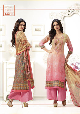 Light Pink Cotton Satin Salwar Suit Top  & Pure Chiffon Digital Print Dupatta