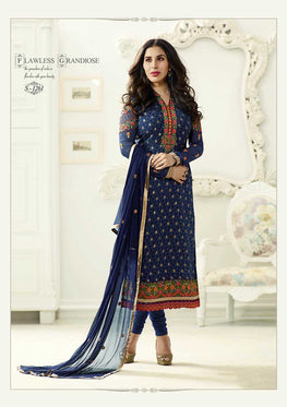 Blue Brasso  Embroidered Salwar Suit Top & Chiffon Embroidered Dupatta
